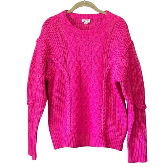 Crown & Ivy Women's Electric Pink Cable Knit Sweater Size Medium - Picture 2 of 6